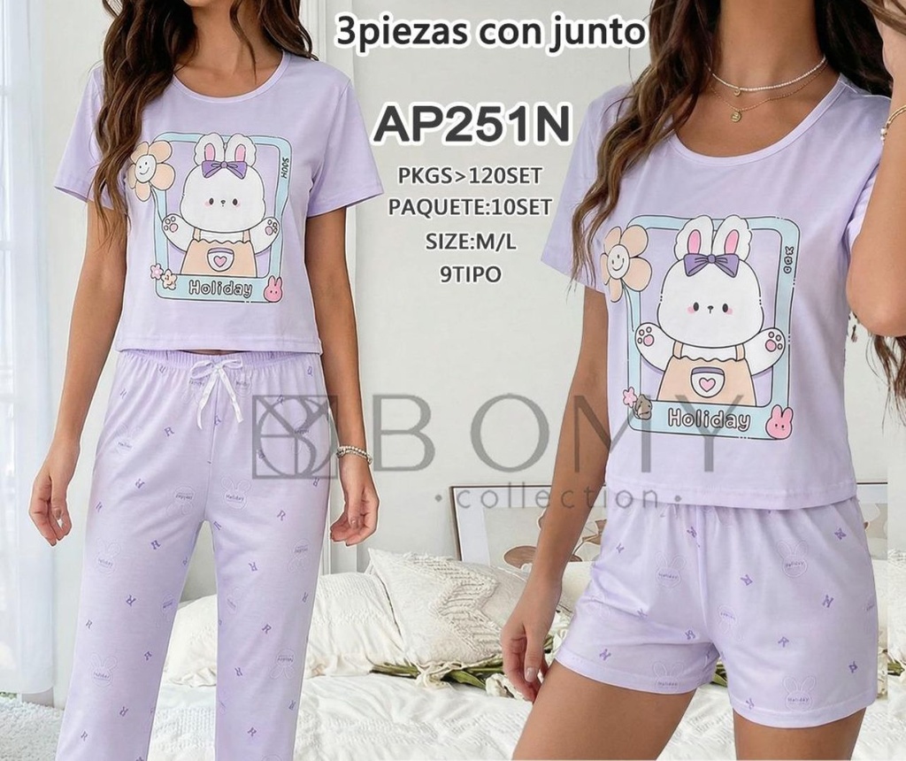 Pijama para Dama 3pzas  AP251N